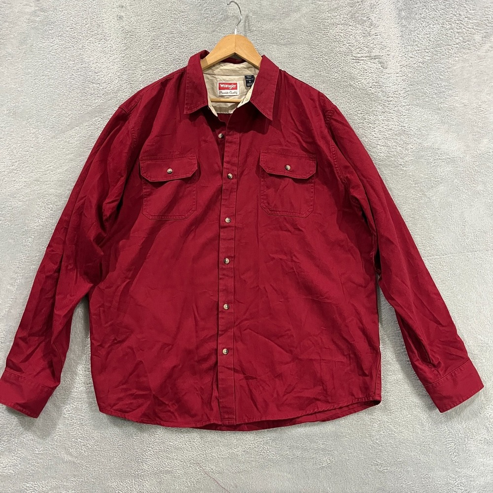 Wrangler Shirt Mens XL Maroon Long Sleeve Dual Chest Pocket Collared Button Up